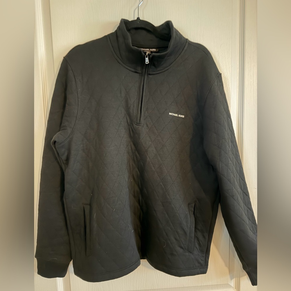 Michael Kors Black Quilted Half-Zip Jacket. Size L